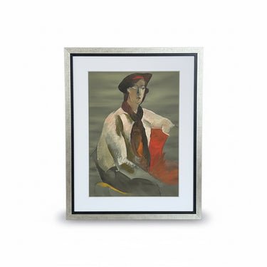 Luis Tejada - Técnica Mixta Wash sobre papel retrato ‘Joven con bufanda’ Bucarest Art & Antiques