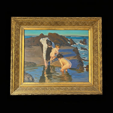 Benito Rebolledo - Óleo sobre tela 'Mujer bañando a sus hijos' Bucarest Art & Antiques