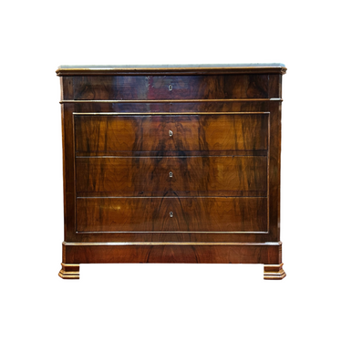 Foto de presentación mejorada — Cómoda francesa en madera de nogal con cubierta de mármol estilo Louis Philippe circa 1930