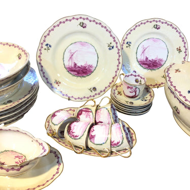 Doble Juego de Loza para diez personas Haviland-Limoges Escenas de pesca Bucarest Art & Antiques