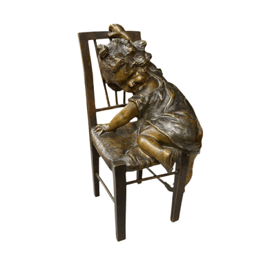Escultura de bronce Niña subiendo en la silla firmada Juan Clara Ayats Bucarest Art & Antiques