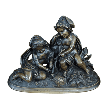 Figura bronce niños con tortuga | Bucarest Art Gallery Bucarest Art & Antiques