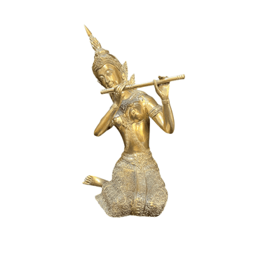Figura de bronce contemporánea de bronce 'Deidad Hindú tocando la flauta' Bucarest Art & Antiques