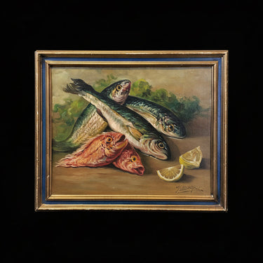 Gennaro Bottiglieri - Óleo sobre madera 'Pescados verdes y rojos' | Bucarest Art Gallery Bucarest Art & Antiques