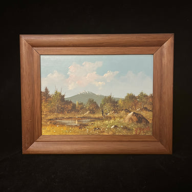 Hugo Zapata - Óleo sobre madera paisaje cordillera caminante con perro Bucarest Art & Antiques