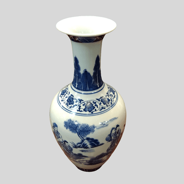 Jarrón chino de porcelana Qianlong personajes y jardín azul Bucarest Art & Antiques