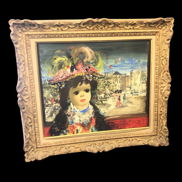 Jean Calogero - Óleo sobre tablilla 'Niña del sombrero' Bucarest Art & Antiques