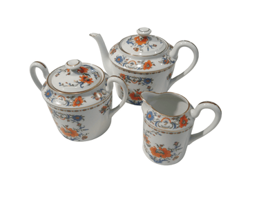 Juego de servir de té porcelana francesa Limoges 'flores azules y naranjas' | Bucarest Art Gallery Bucarest Art & Antiques