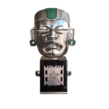 Máscara Olmeca mexicana de palenque obsidiana y adornos de plata Ezequiel Tapia Colección Exclusiva