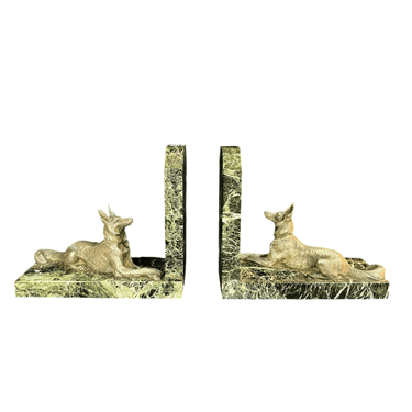 Par de sujetalibros de mármol y perros metálicos Bucarest Art & Antiques