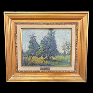 Pascual Gambino - Óleo sobre madera ´Paisaje de dos arboles` Consignación