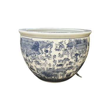 Pecera grande porcelana china pintada a mano blanco y azul Bucarest Art & Antiques