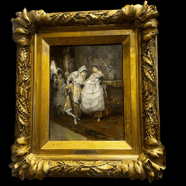 Puig Roda - Óleo sobre madera ‘Bienvenida al recién nacido’ Bucarest Art & Antiques