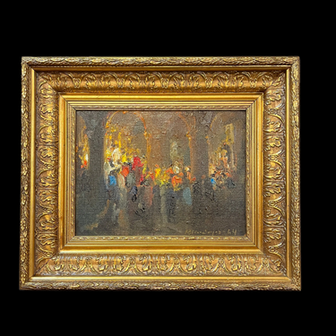Raúl Ulloa Burgos -Óleo sobre madera ‘Ceremonia eclesiástica’ Bucarest Art & Antiques