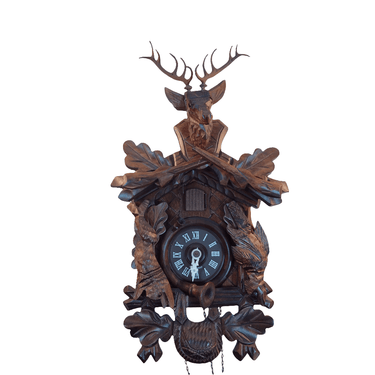 Reloj de pared alemán madera tallada ciervo Bucarest Art & Antiques