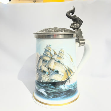 Shopero de porcelana pintada a mano con tapa de peltre Haviland 1983 edición limitada