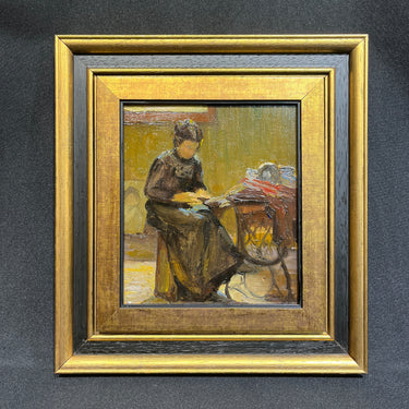 Enrique Lobos Aránguiz - Óleo sobre tablilla ‘Mujer cosiendo’