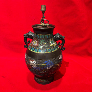Jarrón de cloisonne chino bronce diseño de dragón imperial convertido en lámpara
