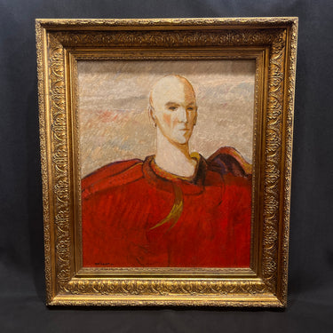 René Poblete - Óleo sobre tela 'Retrato de hombre con capa roja' 1976