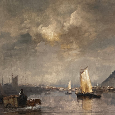Manuel Maldonado Manoly - Óleo sobre tela 'Descarga en Angelmó, Puerto Montt 1984'