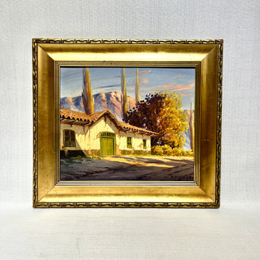 Alfredo Lobos - Óleo sobre tela 'Casa álamos y cordillera'