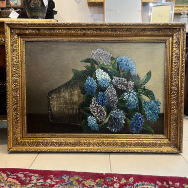 Dora Puelma - Óleo sobre tela Naturaleza muerta 'Canasto de hortensias'