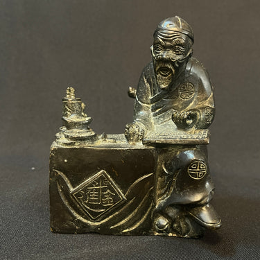 Figura china de bronce anciano contador Bucarest Art & Antiques