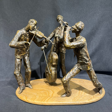 Javier Canedo - Sculpture three musicians in bronze and marble base 1996