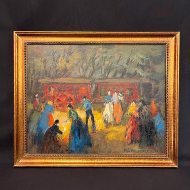 Raúl Ulloa Burgos - Óleo sobre tela y madera ‘Feria Itinerante’ Bucarest Art & Antiques