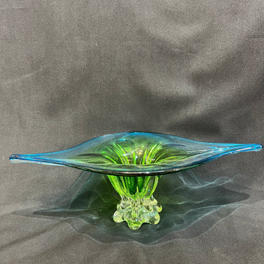 Centro de mesa de cristal Murano en tonos verde y azul circa 1950