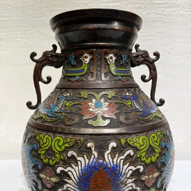 Japanese vase in bronze and floral cloisonné enamel
