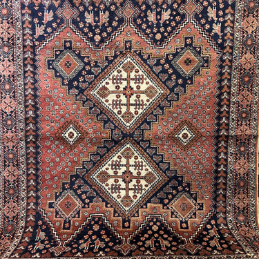 Alfombra Iraní Afshar - lana sedosa tonos rojos y azules