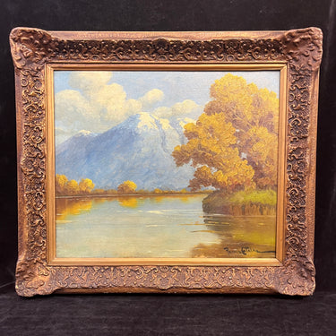 Benito Ramos Catalán - Óleo sobre tela 'Paisaje lago y cordillera'