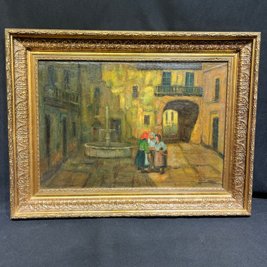 Darío Contreras - Óleo sobre tela 'Encuentro en la plaza' 1952