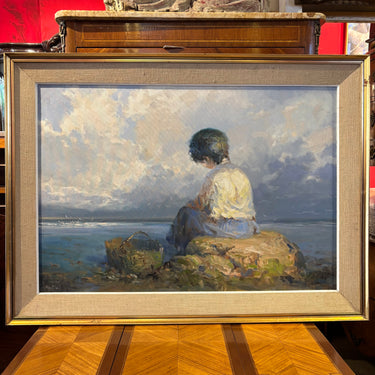 Manuel Maldonado 'Manoly' - Óleo sobre tela  'Niño contemplando el mar'