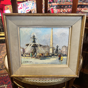 Emile Lesoult - Óleo sobre tela ‘Fuentes y obelisco’