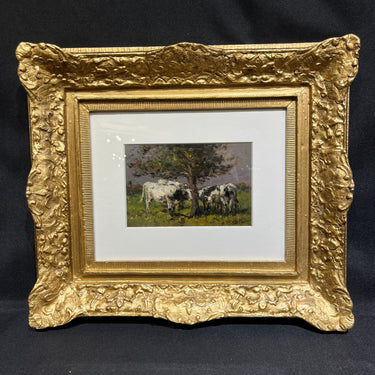 Felix Dominique - Óleo sobre tablilla 'Vacas bajo un árbol'