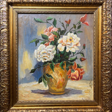 Celia Castro -óleo sobre madera- ‘Bodegón de Rosas’ Bucarest Art & Antiques