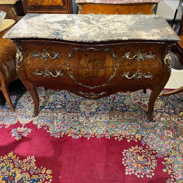 Louis XV commode, marquetry and marble