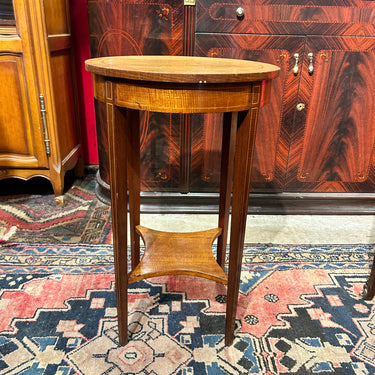 Mesa lateral inglesa circular madera de caoba filete de marquetería circa 1900