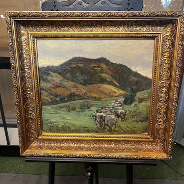 Anónimo - Óleo sobre madera paisaje ‘Rebaño’ Bucarest Art & Antiques
