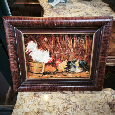 Aristodemo Lattanzi Villela - Óleo sobre madera 'Dos gallos' Bucarest Art & Antiques