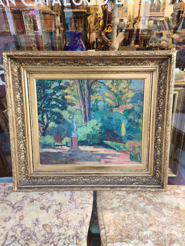 Armando Lira - Óleo sobre madera 'Jardín' Bucarest Art & Antiques