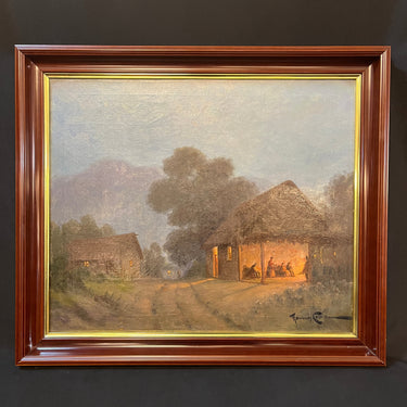 Benito Ramos Catalán - Óleo sobre tela 'Casas al lado del camino' Bucarest Art & Antiques