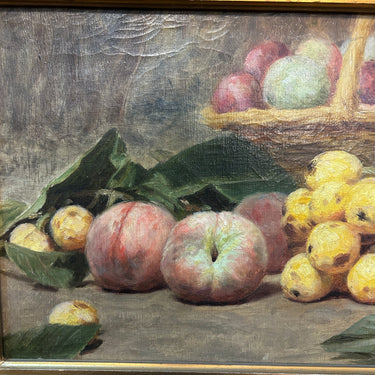 Demetrio Reveco - Óleo sobre tela bodegón ‘Duraznos y nísperos’ Bucarest Art & Antiques