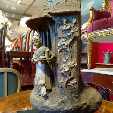 Escultura en terracota August Otto escena 'Mujer y Árbol' Bucarest Art & Antiques