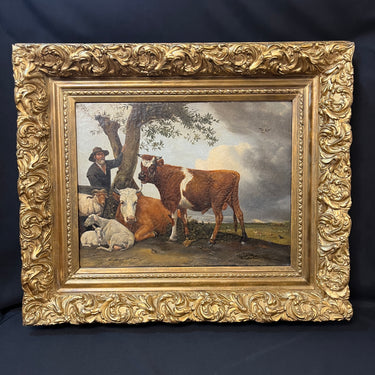 Firma ilegible -Óleo sobre tela ‘Hombre y su ganado’ Bucarest Art & Antiques
