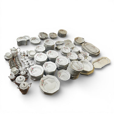 Gran juego de porcelana Limoges Raynaud para 15 personas art deco octagonal con terminaciones de plata 224 piezas Bucarest Art & Antiques