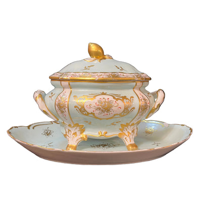 Juego de porcelana Limoges esmaltada legumbrera y taza trembleuse Bucarest Art & Antiques