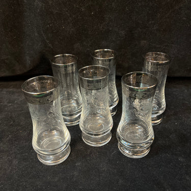 Juego de seis vasos largos de agua vidrio y plaqué decoraciones talladas Bucarest Art & Antiques